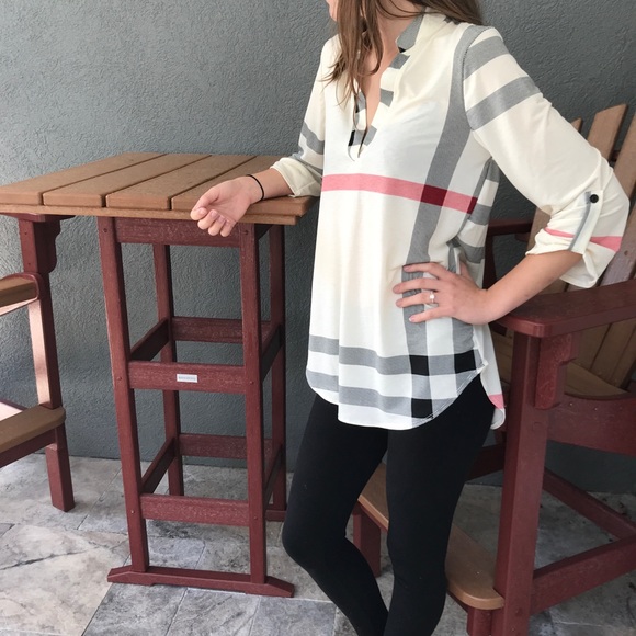 Cream plaid top tunic - Picture 3 of 5
